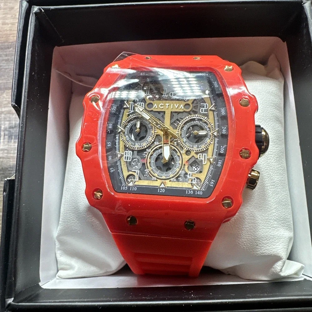 Activa‎ Fury X Men's Quartz Skeleton Dial Red Silicone Band 44.3mm Wristwatch